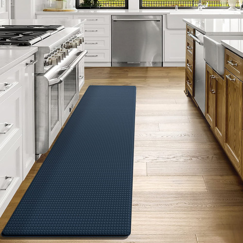 DEXI Kitchen Rug Runner Mat Anti Fatigue Non Skid Cushioned Comfort Standing Kitchen Mat Waterproof and Oil Proof Floor, Easy to Clean, 17"x79", Blue