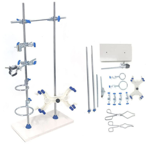 EWANYO Laboratory Stands Support Set, with a Round-jaw Burette Clamp & Butterfly Burette Clamp, Lab Clamp Retort and 2 Flask Ring Clamps, Rod Length 60cm Sciencent Laboratory Grade Lab Metalware Set