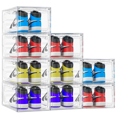 FCANYES 9 Pack Shoe Organizer Boxes, Upgraded Thicken & Sturdy Clear Shoe Storage Organizer with Magnetic Door, Stackable Shoe Box For Closet, Space-Saving Shoe Rack for Sneaker Boot Container