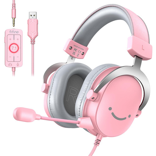 FIFINE USB Gaming Headset, PC Over-Ear Wired Streaming Headset with 3.5mm Jack, Detachable Microphone, 7.1 Surround Sound, Control Box, Passive Noise Cancellation, for PS4/PS5/Xbox/Switch-H9 Pink FIFINE USB Gaming Headset, PC Over-Ear Wired Streaming Headset with 3.5mm Jack, Detachable Microphone, 7.1 Surround Sound, Control Box, Passive Noise Cancellation, for PS4/PS5/Xbox/Switch-H9 Pink