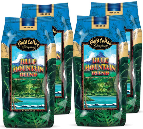 Gold Coffee Blue Mountain Blend: Medium Roast Ground Coffee, 1lb. (Pack of 4) - Roasted to Perfection Instant Coffee, A Medium Roast Coffee Beans, Rich in Flavor with a Sweet, Decadent Aroma.