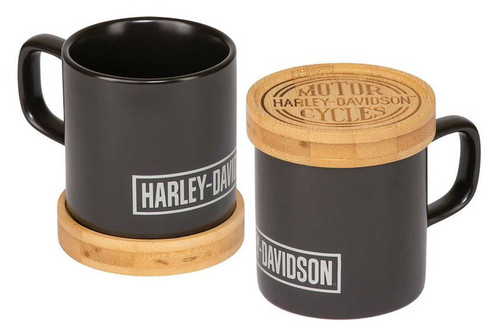 Harley-Davidson Circle Logo Ceramic Mug w/Coaster Set, Matte Black - 11 oz.