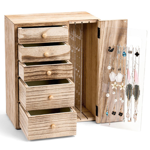 Homde Wood Jewelry Organizer 5 Layer Jewelry Box for Rings, Necklaces, Earrings, Bracelets, Watches Rustic Jewelry Boxes & Organizers for Women