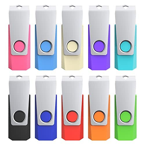 KEXIN 64GB Flash Drive 10 Pack Thumb Drive 64 GB USB Flash Drives 64G 10 PCS USB Drive Bulk Jump Drive Swivel Pen Drive Data Storage USB Stick with LED Indicator 64G