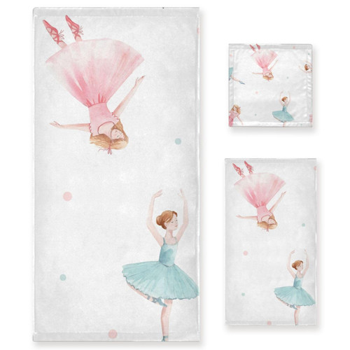 Kigai 3 Piece Bath Towels Set, Super Soft Absorbent Ballerina in A Pink and Blue Dress Towels for Bathroom Gym Spa Hotel Decor