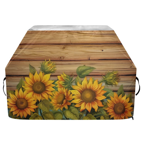 Kigai Wood Grain Sunflower Grill Cover 65 inch Waterproof BBQ Grill Cover Heavy Duty Outdoor Barbecue Cover Weather Resistant Gas Grill Cover for Grills