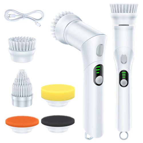 LABIGO Electric Spin Scrubber Bathroom Scrubber Shower Scrubber for Cleaning Tub Tile Floor Window Kitchen Sink, Power Scrubber Cordless Cleaning Brush with 5 Replaceable Brush Heads LABIGO Electric Spin Scrubber Bathroom Scrubber Shower Scrubber for Cleaning Tub Tile Floor Window Kitchen Sink, Power Scrubber Cordless Cleaning Brush with 5 Replaceable Brush Heads