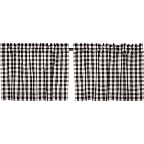 VHC Brands Classic Country Farmhouse Kitchen Window Curtains - Annie Buffalo Check White Lined Tier Pair, L24 x W36, Black VHC Brands Classic Country Farmhouse Kitchen Window Curtains - Annie Buffalo Check White Lined Tier Pair, L24 x W36, Black