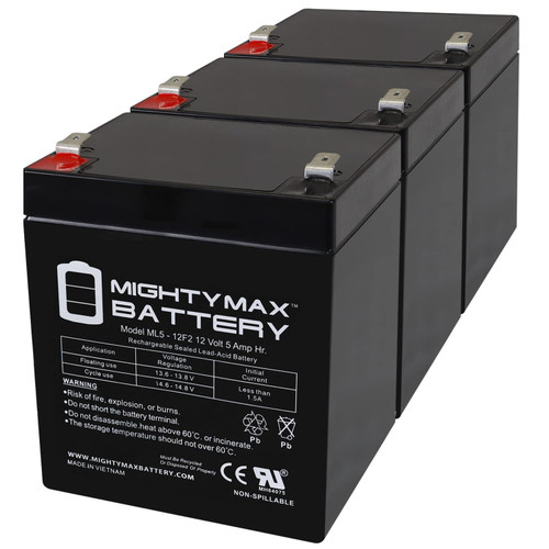 Mighty Max Battery 12V 5Ah F2 SLA Replacement Battery for Leoch DJW12-4.5 - 3 Pack