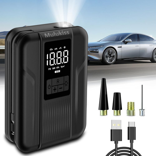 Mulukiss Tire Inflator Portable Car Air Compressor, Electric Bicycle Pump with 5000mAh Rechargeable Battery, 150PSI Car Tire Inflator Pump with Led Light for Car Bike Motorcycle Ball Mulukiss Tire Inflator Portable Car Air Compressor, Electric Bicycle Pump with 5000mAh Rechargeable Battery, 150PSI Car Tire Inflator Pump with Led Light for Car Bike Motorcycle Ball
