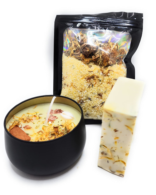 Oshun African Orisha Bath Set With Spell Candle Bath Salt and Soap for Conjure Witchcraft Magick Gift Set