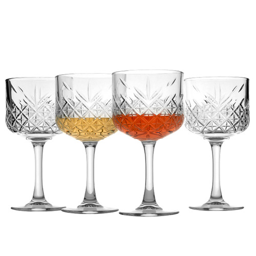 Pasabahce Premium Vintage Coupe Glasses Set of 4 - Extra Large Exclusive Gin, Wine, Cocktail, Champagne Glasses- Crystal Design - 16,5 Oz Long Stem Glassware