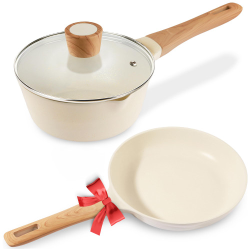 Pots and Pans Set Nonstick - YIIFEEO 3 Piece Granite Kitchen Cookware Sets 8" Non stick Frying Pan and 1.5 Qt Sauce Pan with Lid, Induction Cookware, Small Non Toxic Pans for Cooking Pasta Pot Gifts