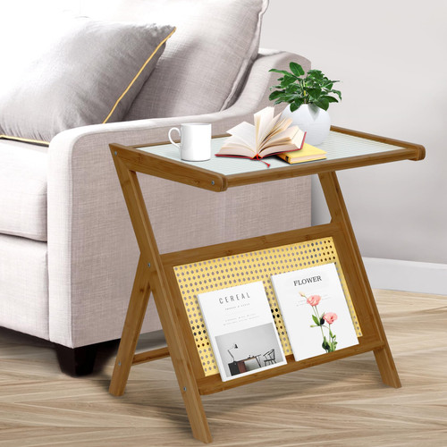 Rattan Side Table,Boho NightStand,Rattan Side Table,Glass Bedside Table, Small End Tables,Bamboo Coffee Table, Mid Century Modern End Table,Bamboo Accent Bedside Tables for Outdoor/Indoor (Dark Brown) Rattan Side Table,Boho NightStand,Rattan Side Table,Glass Bedside Table, Small End Tables,Bamboo Coffee Table, Mid Century Modern End Table,Bamboo Accent Bedside Tables for Outdoor/Indoor (Dark Brown)