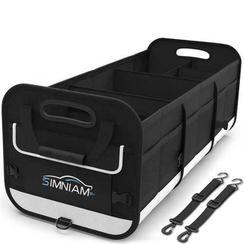 Simniam Large Car Trunk Organizer - with 5 Compartments Trunk Organizers and Storage SUV, Reinforced Handle, Securing Straps, Trunk Organizer Available for Car, SUV, Truck, Minivan