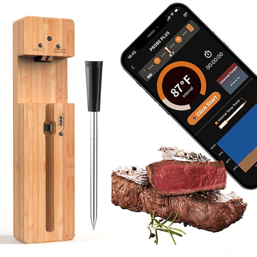 Smart Wireless Smart Meat Thermometer with Bluetooth Booster, Long Range Up to 500ft Digital Food Thermometer, Waterproof IPX7 Probe for BBQ, Oven, Grill, Kitchen, Smoker, Rotisserie