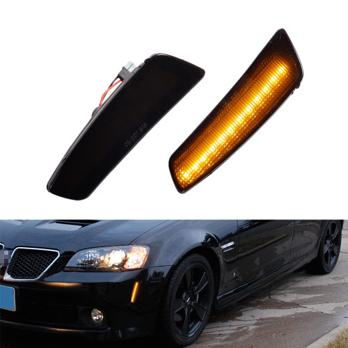 Tonsya Full Amber Led Lamps Dark Smoked Lens Front bumper side marker lights kit Compatible With 2008 2009 Pontiac G8 GT GXP