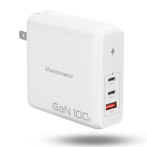 USB C Charger,Runpower 100W 3-Port Portable Fast Charger with Quick Charge USB A Ports and Dual USB C Ports, USB C Wall Charger for MacBook Pro 16, 15, iPad Pro,Laptop, Phone, Tablet and More