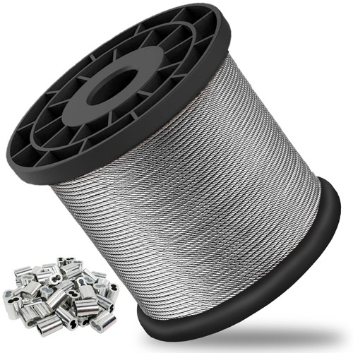 Wire Rope, 1/16 Wire Rope, 304 Stainless Steel Cable, Aircraft Cable, Steel Wire, 600FT with 200Pcs Crimping Sleeves, Clothes Line Wires, Trellis Wire, 7x7 368lbs Breaking Strength