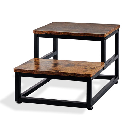 Wooden Step Stool Bed Steps for High Beds for Adults Kids,2 Step Bedside Step Stools Non-Slip Heavy Duty Stepping Stools with 500-LBS Capacity for Kitchen,Bathroom,Hot Tub,RV,Rustic Brown