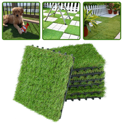 XLX TURF Interlocking Artificial Grass Tiles 9 Pack, 12x12 Inch Self-Draining Fake Grass Deck Flooring Mat Patio, Balcony, Backyard, Dog Potty Grass, Indoor Outdoor Landscape Garden Lawn