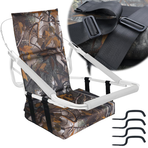 Zylorix Tree Stand Replacement Seat, Enhanced Safety Treestand Seat for Hunting with 4 Bow Hangers, Comfortable Tree Stand Seat Cushion Fits Climbing Tree Stand Deer Stand Seat, Tree Biomimetic Camo