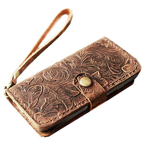 iPhone 11/11 Pro Max/XS/XS MAX/XR / 8/8 Plus / 7 Plus Case iPhone 6S 6 Plus SE Case Leather Wallet Gifts for Womens Mens Italian Tooled Leather