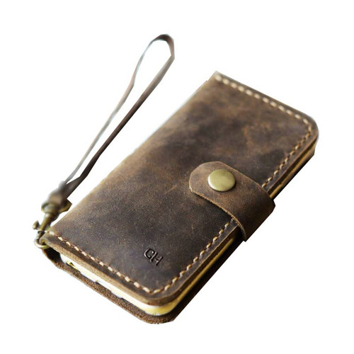 Personalized Leather iPhone 15/15 Pro Max / 15 Plus / 14/14 Pro Max / 13 Pro / 12 Mini / 11 / SE Wallet Case- 408H (Brown)