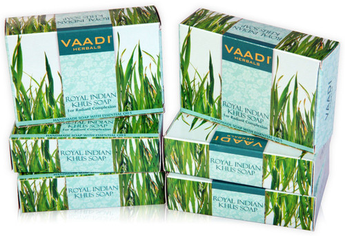 Vaadi Herbals Value Royal Indian Khus Soap with Olive and Soyabean Oil, 75gms x 6