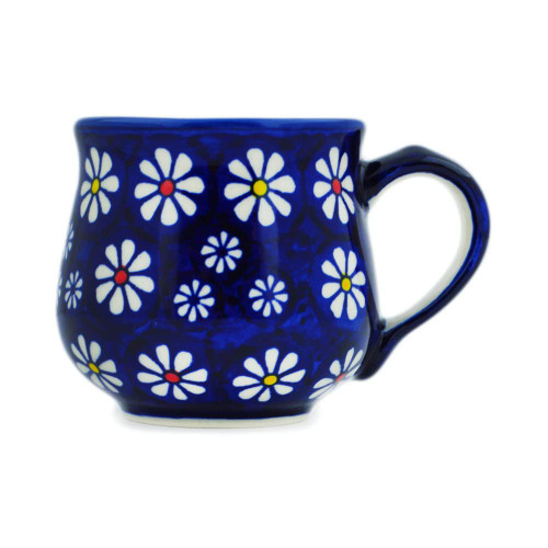 Authentic Polish Pottery 7 oz Bubble Mug (Daisy Jazz Theme) Signature UNIKAT + Certificate of Authenticity
