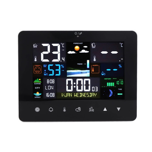 Weather Forecast Station, Digital Wireless Weather Forecast Station Touch Screen Calendar Moon Phase Tide Time Date Week Sunrise Sunset Time for Outdoor