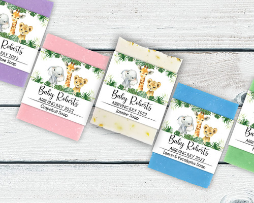 Jungle Baby Shower Favors, Choose Quantity and Soap Color, Safari Mini Soap Baby Shower Favors
