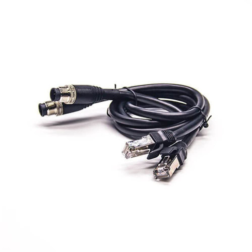 Elecbee 2PCS M12 RJ45 Ethernet Cables Networking Cables 1M AWG22 M12 4Pin A Code Male to 8P 8C RJ45 Plug