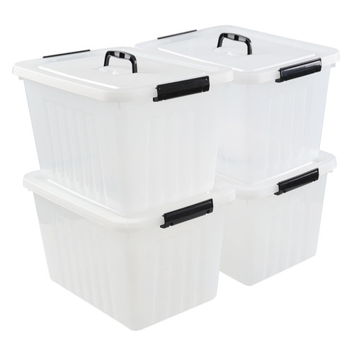 Oymlclivisa 18 Quart Plastic Storage Latch Bins with Handle, Clear Plastic Lidded Storage Latch Box, 4 Packs