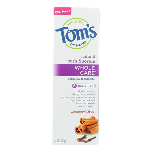 Toms Of Maine Natural Whole Care Cinnamon Clove Anticavity Toothpaste with Fluoride, 4 Ounce - 6 per case.