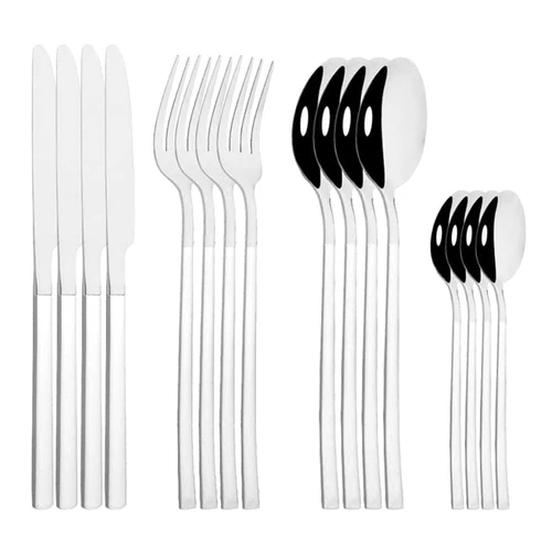 ONUIFIKE Silverware Set, 16Pcs Black Gold Cutlery Set Stainless Steel Dinnerware Knife Fork Spoon Dinner Tableware Party Kitchen Flatware Silverware Set (Color : White Silver)