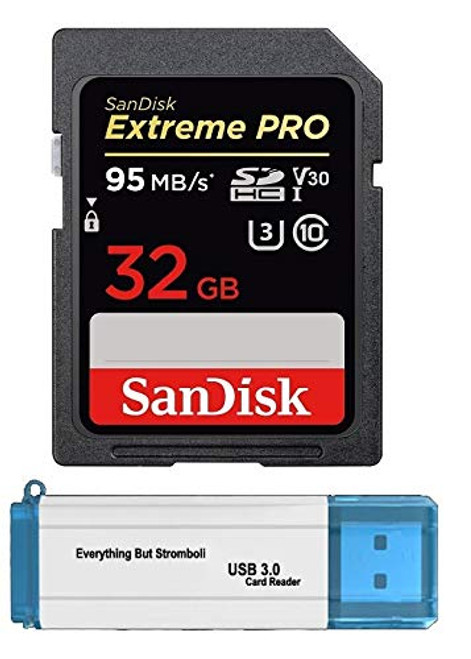 SanDisk 32GB SDHC Extreme Pro Memory Card Works with Canon EOS R, M50, M100 Mirrorless Camera 4K V30 UHS-I (SDSDXXG-032G-GN4IN) with Everything But Stromboli 3.0 SD/Micro Card Reader