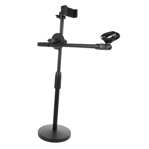 ERINGOGO Microphone Phone Holder Desktop Mic Stand Mic Stand with Mic Clip Microphone Boom Stand Mic Stand with Phone Mount Microphone Clip Stand Mic Clip Holders Metal Pole Clamp Universal