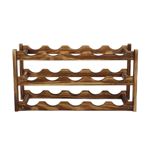 Tyenaza Wine Rack, Pine Wood Countertop Wine Storage Cabinet Shelf Wine Bottle Display Organizer Bottle Wine Rack Decor for Pantry Home(3 Layer 15 Bottles)
