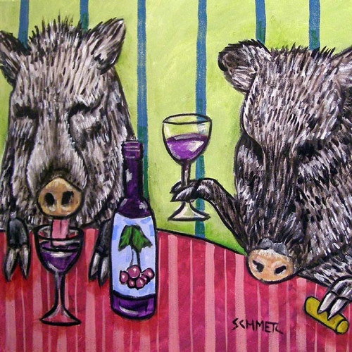 Javelina wine animal art coaster tile gift - multiple sizes