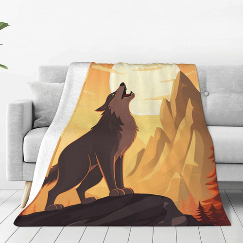 Wolf Print Blanket Soft Cozy Throw Blanket Warm Flannel Throw Blankets Lightweight Fleece Blanket Plush Air Conditioner Blanket for Chair Bedroom Couch Bed Outdoor Travel 60"x50"