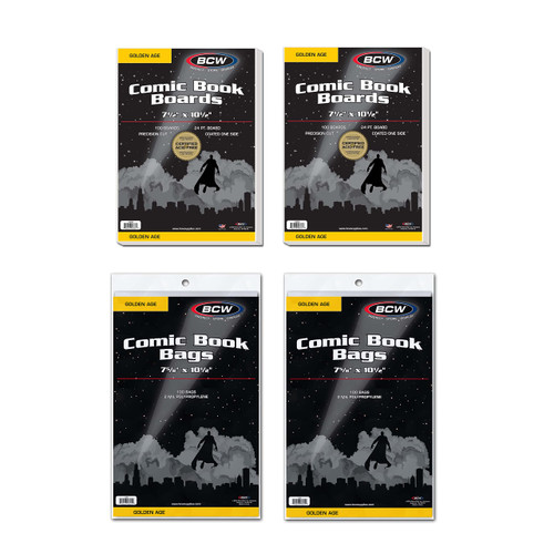 BCW Golden Age Comic Book Bags with Golden Age Backing Boards - 200 ct | Acid-Free, Crystal-Clear Storage for Comics | 7 5/8 x 10 1/2 Exterior Dimensions | Resealable Strip | Comic Protection
