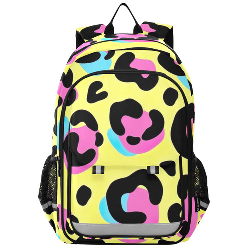 ODAWA Pink Blue Leopard on Yellow Backpacks for School Travel Backpack with Laptop Compartment Book Bags for Boys
