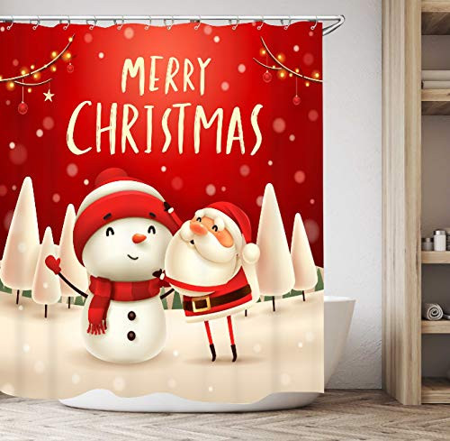 Get Orange Christmas Shower Curtain,Santa Claus Snowman Winter landscapeChristmas Waterproof Polyester Fabric Bathroom Shower Curtain 72X72 Inch