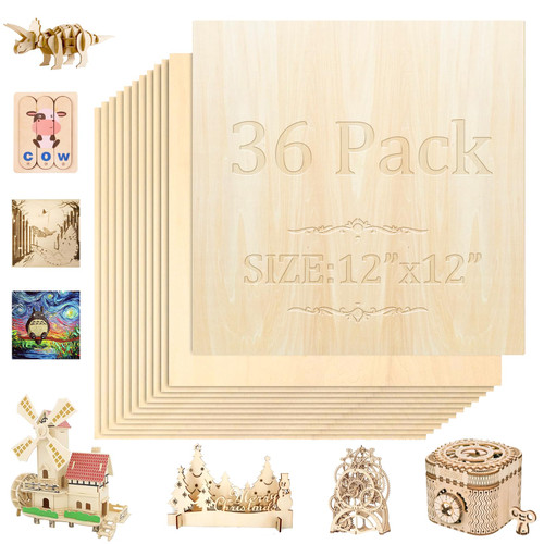 36 Pack Basswood Sheets,12"x12"x1/8" 3mm Basswood Plywood,Craft Wood,Unfinished Wood,for DIY Ornaments and Model Engraving, Wood Burning, Architectural Models, Drawing?Wood for Laser Cutting 36 Pack Basswood Sheets,12"x12"x1/8" 3mm Basswood Plywood,Craft Wood,Unfinished Wood,for DIY Ornaments and Model Engraving, Wood Burning, Architectural Models, Drawing?Wood for Laser Cutting