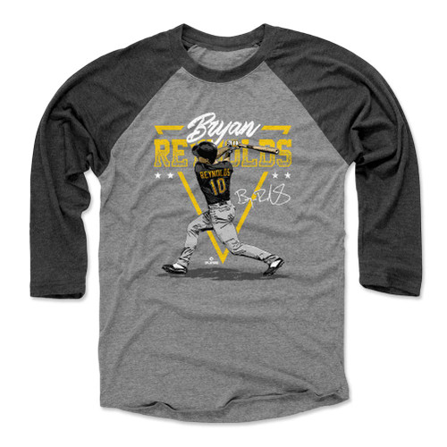 500 LEVEL Bryan Reynolds 3/4 Sleeve T-Shirt (Baseball Tee, XXX-Large, Black/Heather Gray) - Bryan Reynolds Triangle Name WHT