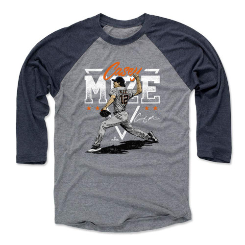 500 LEVEL Casey Mize 3/4 Sleeve T-Shirt (Baseball Tee, XXX-Large, Navy/Heather Gray) - Casey Mize Triangle Name WHT