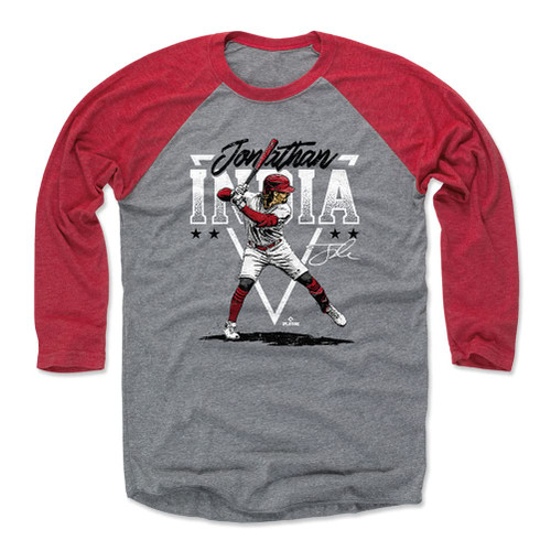 500 LEVEL Jonathan India 3/4 Sleeve T-Shirt (Baseball Tee, XXX-Large, Red/Heather Gray) - Jonathan India Player Triangle WHT