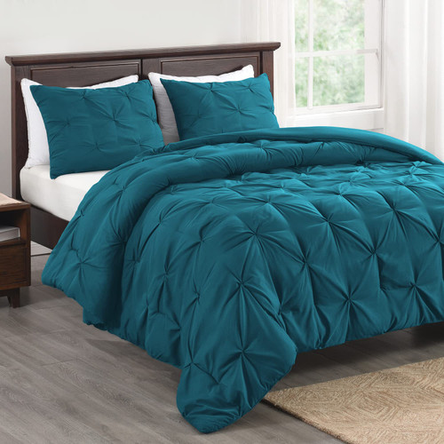 Basic Beyond Twin Comforter Set for Girls and Boys - Pinch Pleat Twin Bed Comforter Set, Pintuck Comforter Set Twin Size with Comforter & Pillow Sham, Teal