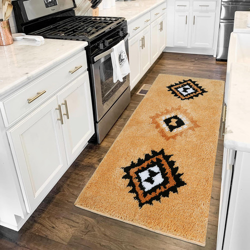 Boho Bathroom Rug Runner 24"X60" Non Slip Indoor Runner Rugs with Rubber Backing Long Runner Carpets for Hallway Soft Area Rug Long Bath Mat Runner Bathroom Runner Mat Western Farmhouse Rug?Khaki?